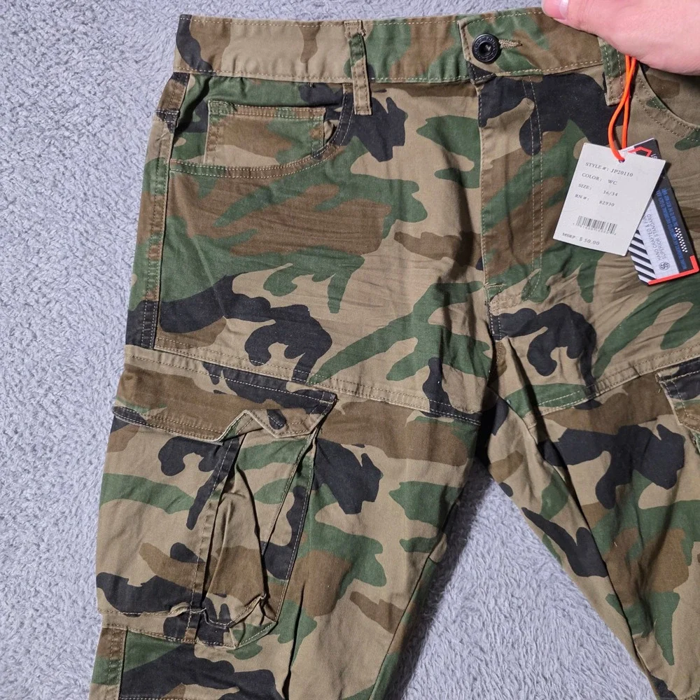 Smoke Rise Mens 36x34 Cargo Pants Green Camo Slim Tapered JP20110 Utility Street
